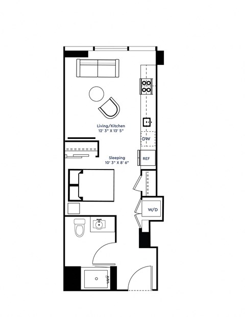a floor plan of a house with a bedroom and a living room at The Grand Central, Chicago, IL